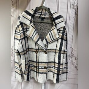 Rachel Zoe Plaid Sweater Jacket Button Front size Large Academia Heritage